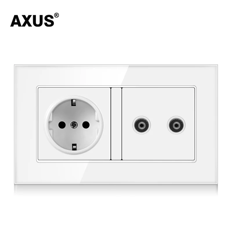 

AXUS Luxury Utp Cat6 European Standard Wall Socket With TV And Telephone White Tempered Glass Gomputer Internet Rj45 146*86mm