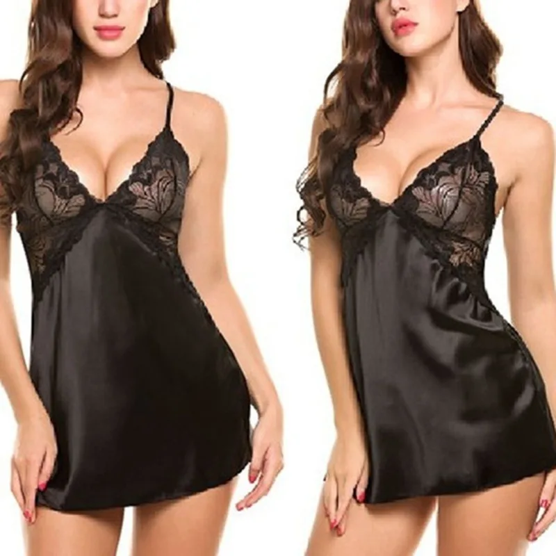 Women Sexy Nightdress Lingerie Lace Satin Silk Sleepwear Top Underwear Nightgown Babydolls Pajamas Exotic Costume