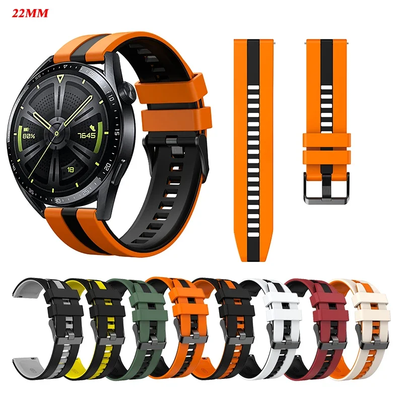 22mm Orange and Black Dual-Tone Straps for HUAWEI GT4 46mm and GT3 46mm Sport silicone rubber band for huawei