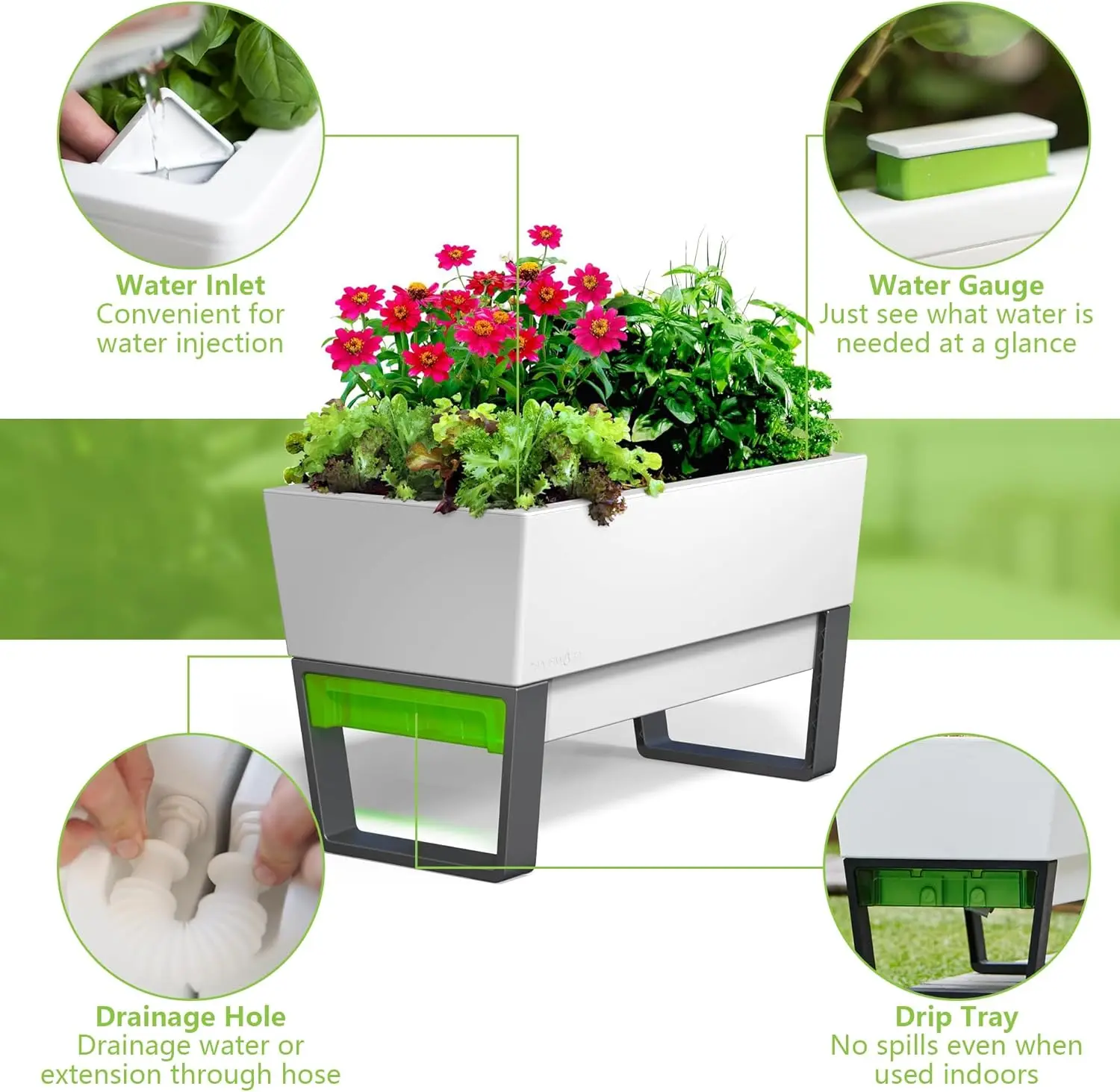 Self-Watering Planter Box - 29.5" (White) 3