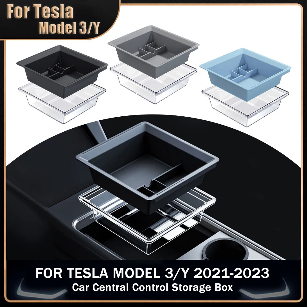 

For Tesla Model 3/Y Accessories 2021 2022 2023 Storage Box Car Central Control Crystal Box Silicone Auto Interior Parts