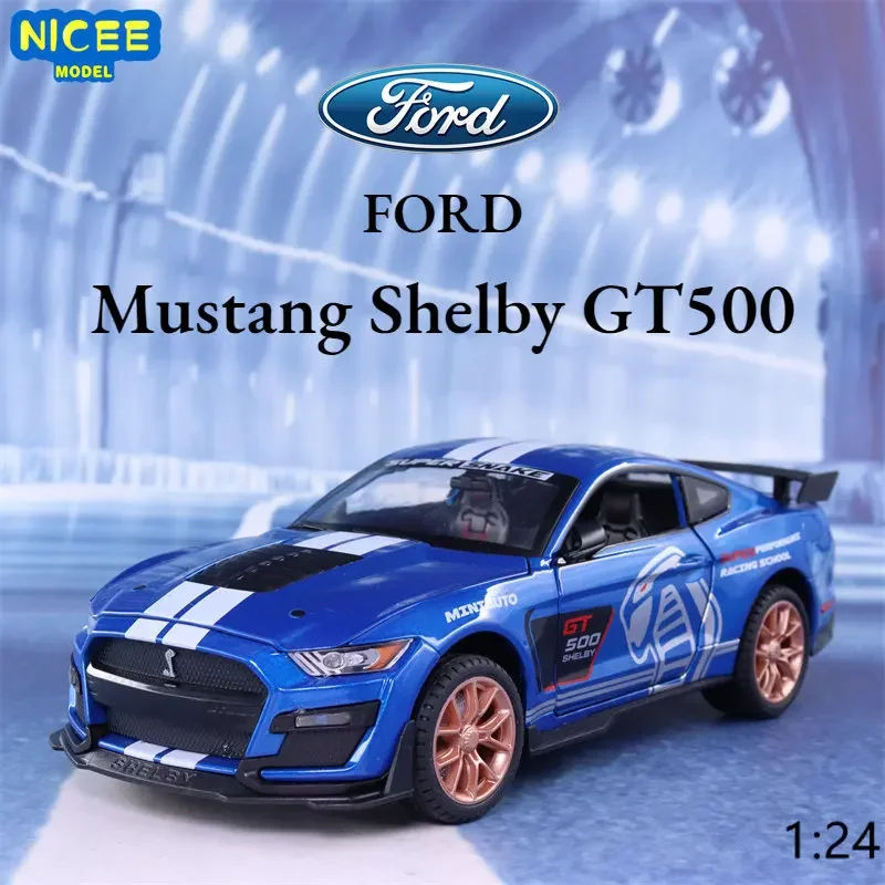 1:24 Ford Mustang Shelby GT500 Alloy Sports Car Model Diecasts Metal Toy Car Model Sound Light Collection Kids Gifts A414 1 24 mclaren senna alloy sports car model diecasts metal vehicles premium simulator sound and light collections kids gifts boys