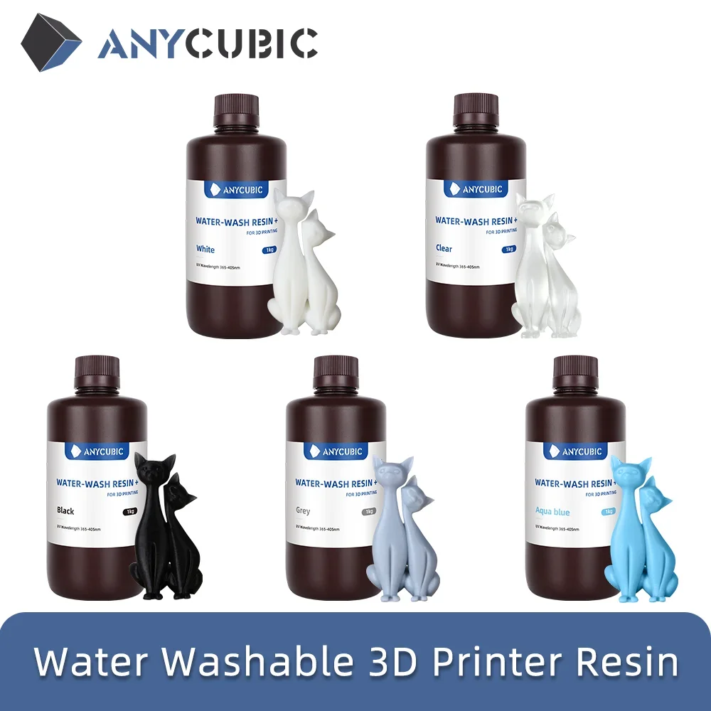 Anycubic Water-wash Resin+ para Impressora Lcd 3d Lavável em Água Alta Precisão Baixo Odor Baixa Viscosidade Material de Impressão 3d