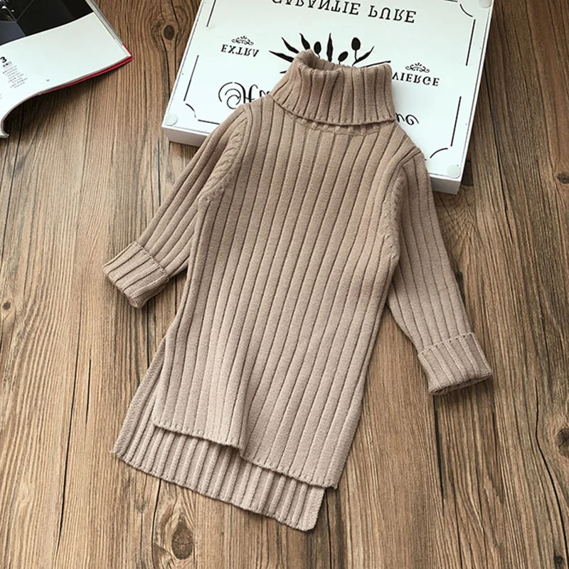 Melario Autumn Toddler Girl Dress Winter Sweater Clothes Solid Color Baby Girls Turtleneck Clothes 2 6Y Little Girls Dresses