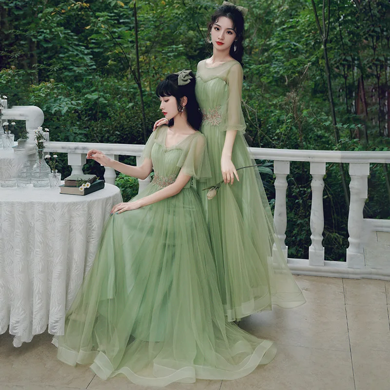 Light Green Sweet Bridesmaid Dress Off The Shoulder Slim A-Line Prom Dress  Stand Collar Short Sleeve Women Wedding Party Gown - AliExpress