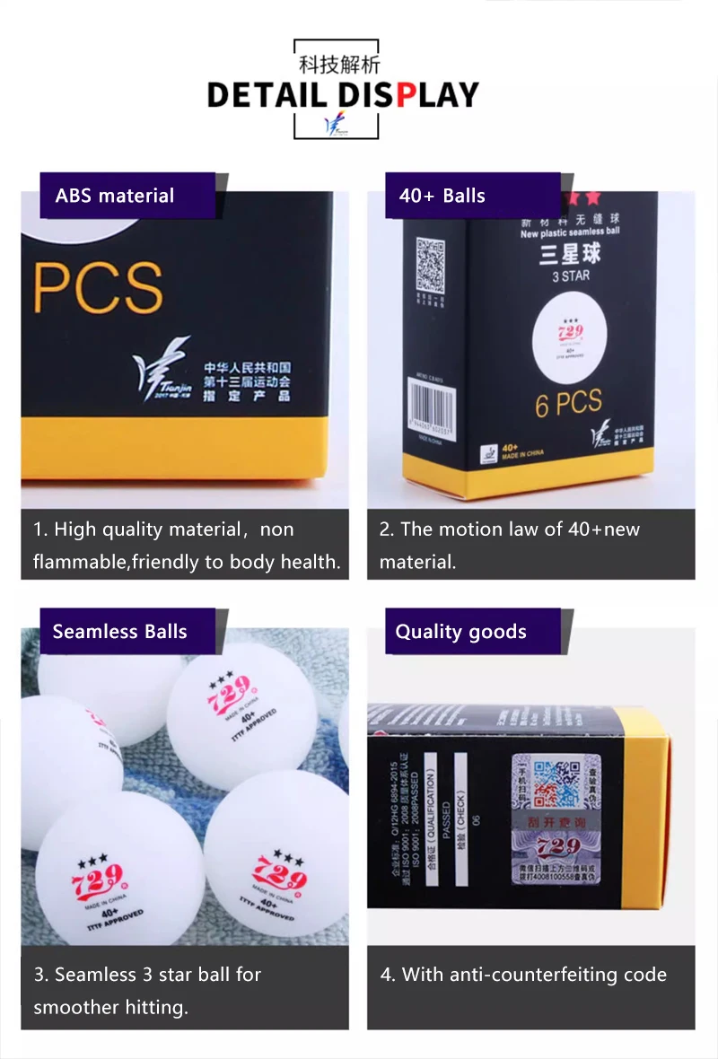 Description Picture 5 of itemSeamless Table Tennis Balls, Friendship 3-Star, 40 + ABS Plastic, ITTF Approved, Ping Pong Balls for National Games, 729