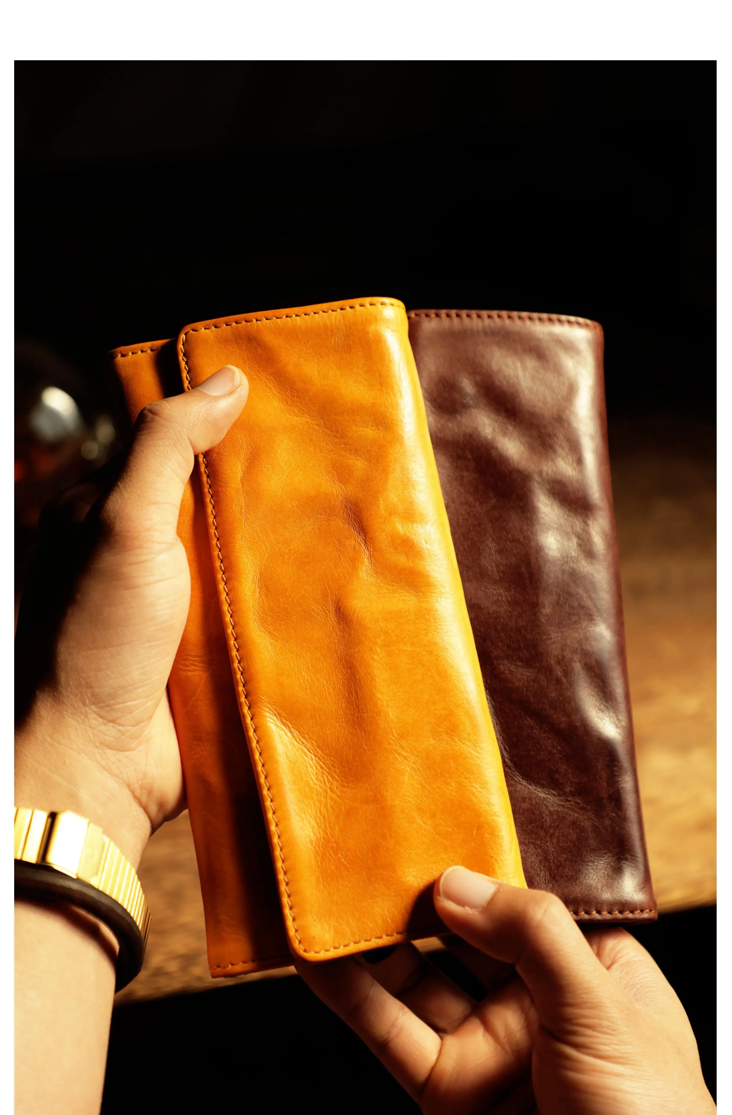 PNDME einfache handgemachte hochwertige echtes Leder Männer Frauen multifunktionale lange Brieftasche Rindsleder Multi-Karte Telefon Geldbörse – Detail 13