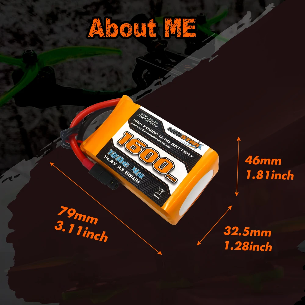 2PCS CNHL 14.8V Lipo 4S  Battery for FPV Drone, ME 46mm 1.81inch 32.Smm 1.28inch EIGZL HiG