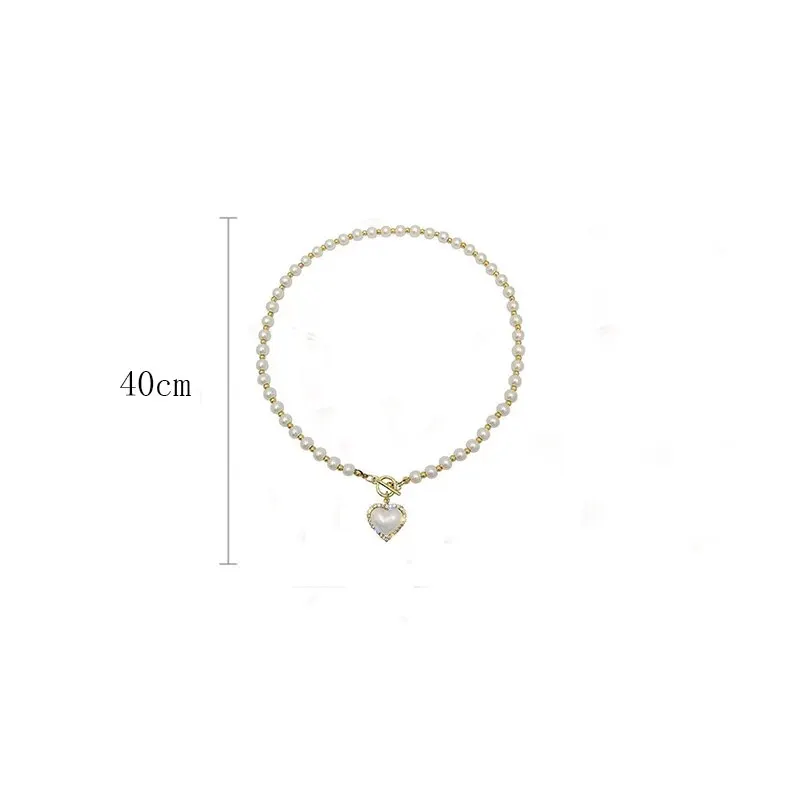 Sdaf82dfbe4e74eec8536923d4d304512i Elegant Pearl Necklace for Women Heart Pendant Necklaces Luxury Imitation Pearls Chain Necklaces Korean Jewelry Girls Gifts Mallzona
