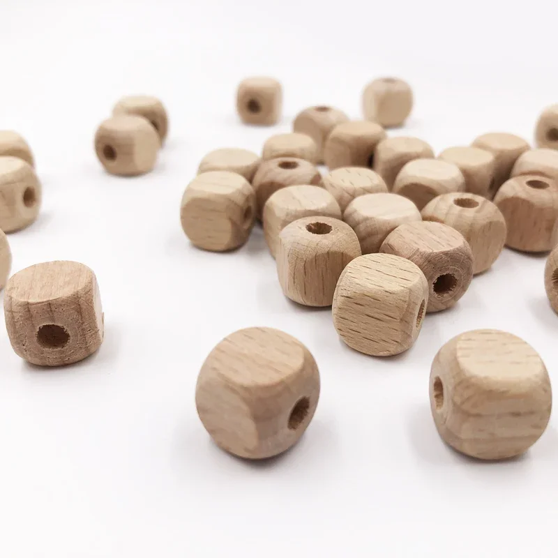 Wholesale Cube Wooden Square Beads 10mm 12mm Natural Beech Wood Spacer Beads For Baby Kids Toys Jewelry Making DIY Necklace