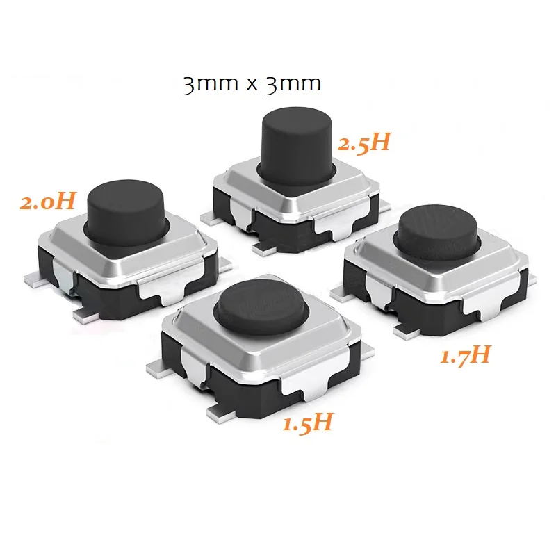 Ultra-Compact Tactile Push Button Switch Set - Black Head, PCB Mount, 50-Pack