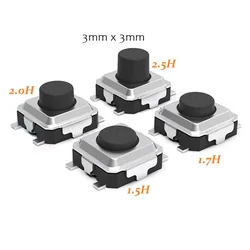 Ultra - Compact Tactile Push Button Switch Set - Black Head, PCB Mount, 50 - Pack - 50pieces (H 1.5mm)