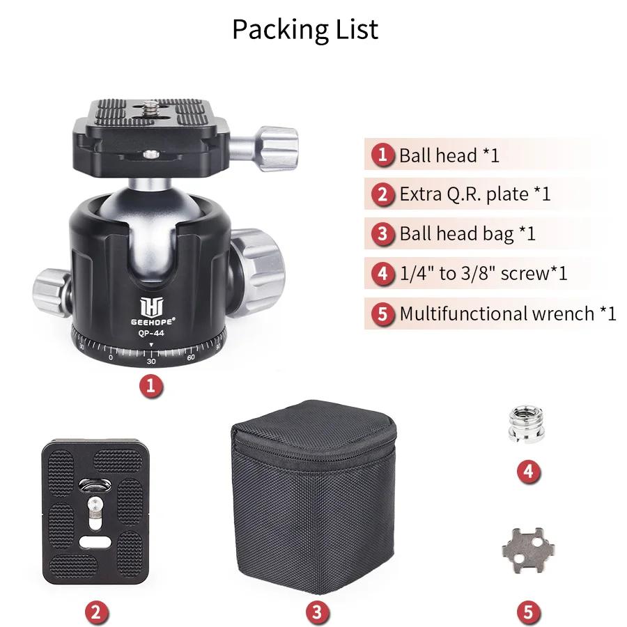 QP-36/44/52 Tripod Ballhead of Low Gravity Center 360° Panoramic Metal BallHead
