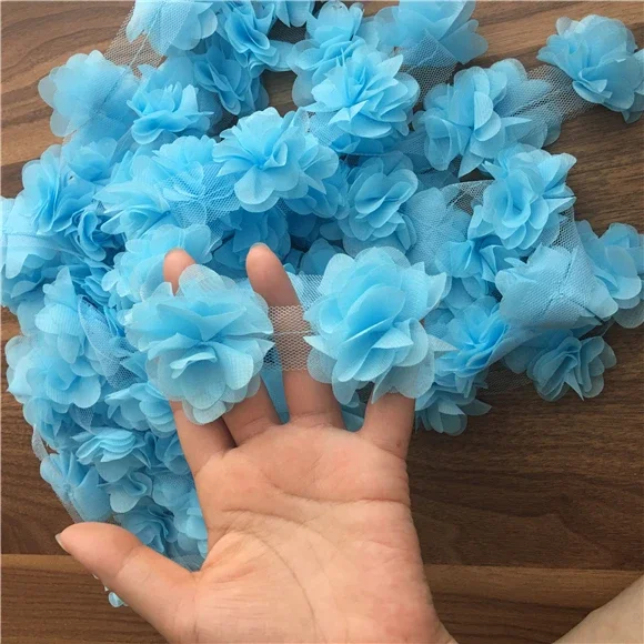 Elegant 24Pc 3D Chiffon Lace Floral Applique Trim for Bridal and Fashion Accessories