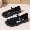 Plus Size 42 Women Leather Shoes Round Toe Mary Janes Shoes Black Girls Student School Shoes Low Heels Lolita Oxford 1