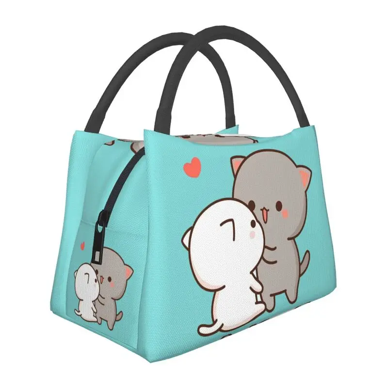 

Peach And Goma Insulated Lunch Bag for Camping Travel Cartoon Couple Mochi Cat Resuable Cooler Thermal Lunch Box Women