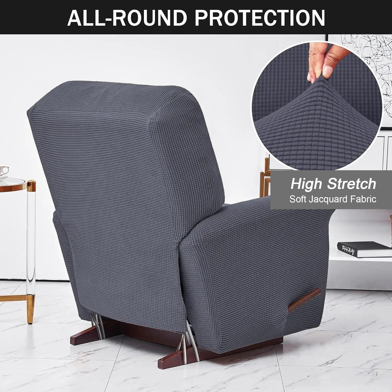 Battilo Waterproof Recliner Chair Cover Elastic Plush Lazy Sofa Cover Massage Chair Covers with Pocket Stretch Plaid Slipcover 4