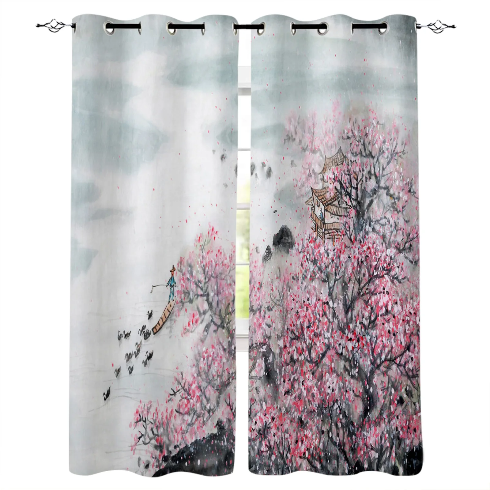 

Chinese Style Plum Blossom Painting Flowers Landscape Thick Curtains for Living Room Bedroom 90% Blackout Curtain Window Drapes