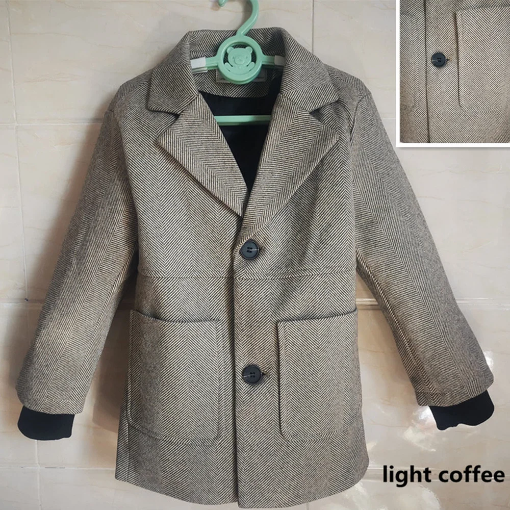 Coat Boys Spring Woolen Autumn New Fashion Solid Turn Collar Outwear 4-16T Children Overcoat High Quality