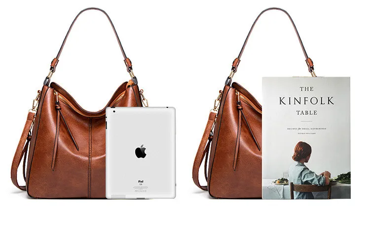 Frauen Handtaschen Hobos Tote Tasche Weiche Pu Leder Retro Designer Große Kapazität Casual Damen Schulter Umhängetasche – Detail 3
