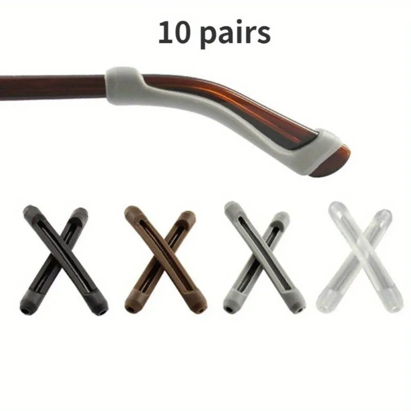 Silicone Anti-Slip Eyewear Ear Hooks - Transparent Temple Tip Holders (10 Pairs)