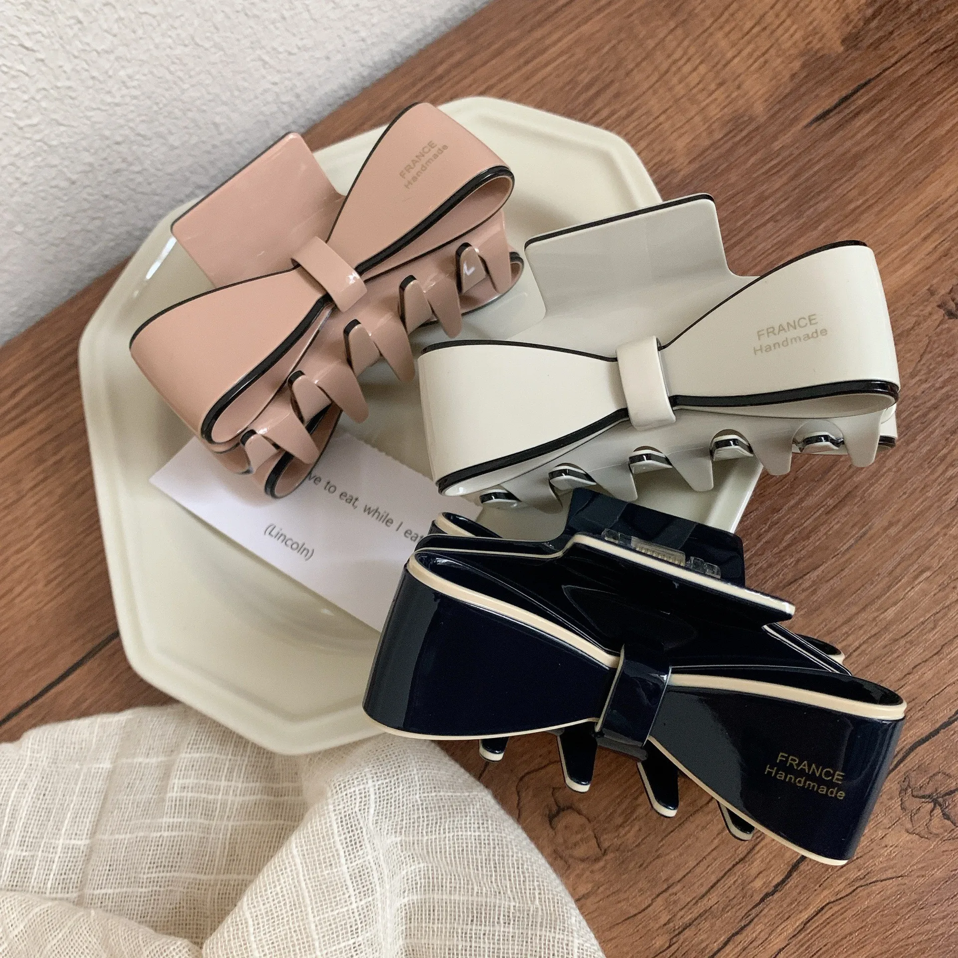 New French Bow Hair Claw Acetate Elegant Grab Hair Clip Shark Clip High Quality for Woman Hairpins Hair Accessories