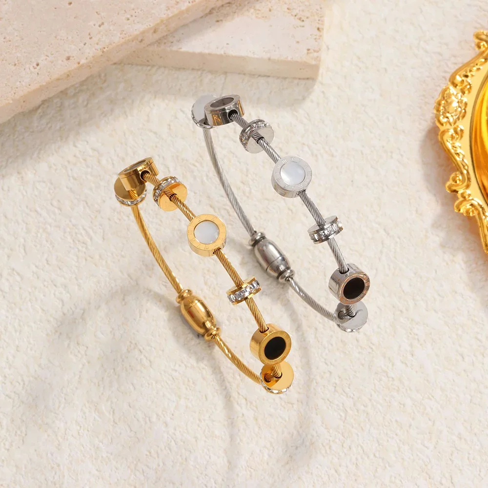 

Изысканный женский двухцветный Круглый браслет из нержавеющей стали, модный браслет на запястье с микро-инкрустацией, оптовая продажа