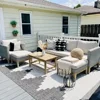 Outdoor Patio Furniture Sets, 5-Piece All-Weather Patio Conversation Set, High Back Wicker Rattan Setional Sofa with  Chairs 2