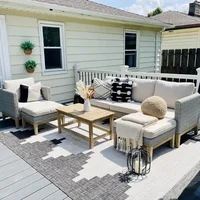 Outdoor Patio Furniture Sets, 5-Piece All-Weather Patio Conversation Set, High Back Wicker Rattan Setional Sofa with  Chairs 2