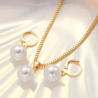Ensemble de bijoux en perles pour femmes, boucles d'oreilles pendantes, pendentif, collier, Simple, délicat, tenue quotidienne, accessoires de fête 4