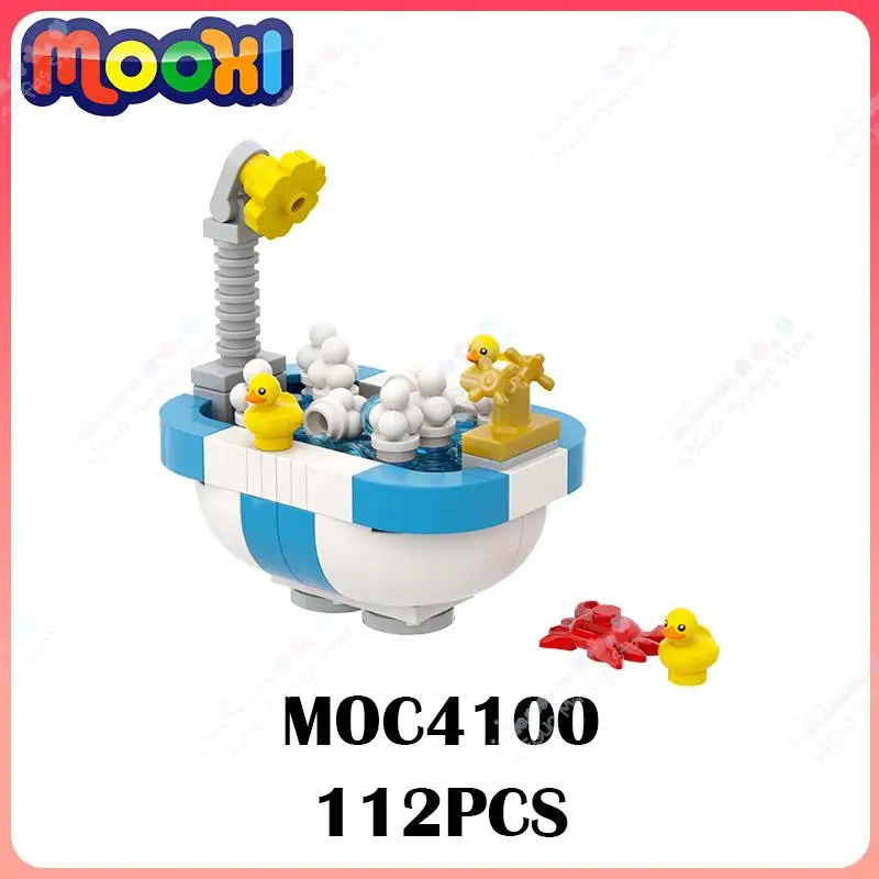 가정용 가구 오리 욕조 MOC 빌딩 블록, 도시 욕실 샤워 모델 장식, DIY 조립 벽돌, 어린이용 장난감, MOC4100