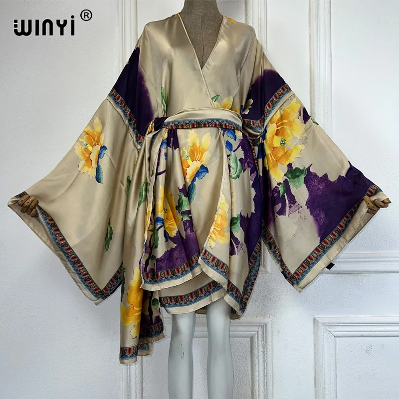 Summer beach outfits women Swim Suit Cover up kaftan boho Cardigan stitch Self Belt sexy Holiday long Sleeve print Kimono swimsuit cover up,swimsuit coverup