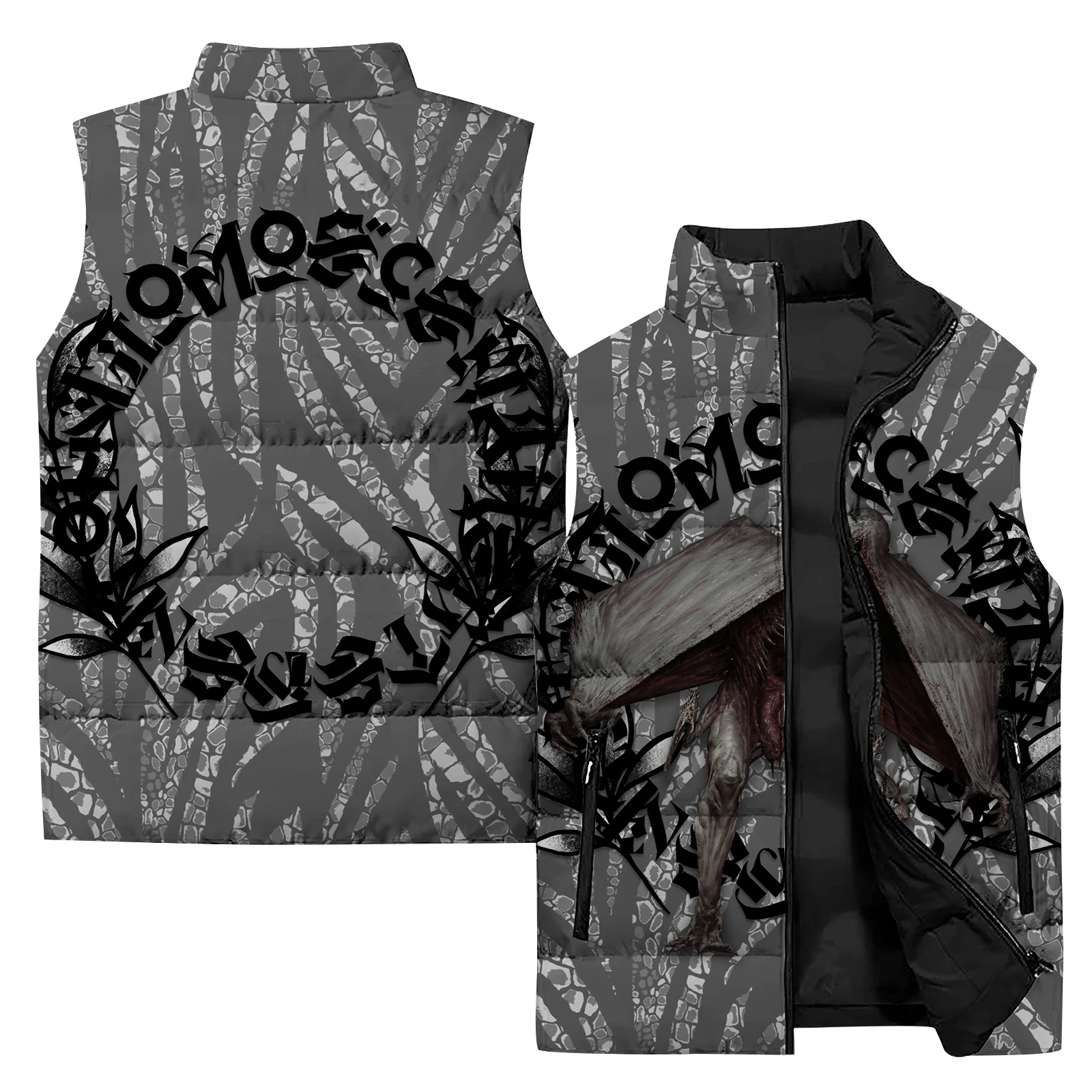 thumbnail image 1 of Chaleco holgado y cálido, chalecos de invierno para hombre, chaleco gótico con estampado de máscara de fantasma y monstruo, chaquetas para hombre, ropa de calle Harajuku, 1 of 4