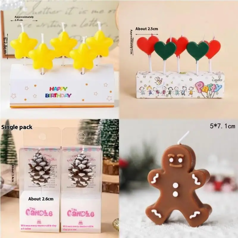 1/5PCS Christmas Candles. Birthday Cake Decorations. Kids Birthday Colored Candle Holiday Party Star Candle Dress Up