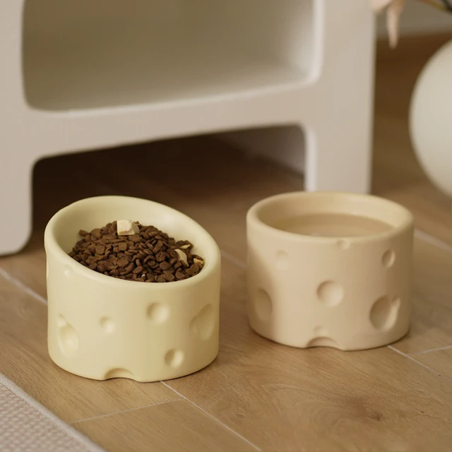Creative Neck Protection Pet Bowl Ceramic Crafts Cheese Slanted Mouth Cat Bowl Food Bowl Anti Tipping Water Bowl Pet Supplies
