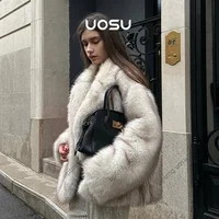 Brown Lapel Collar Warm Winter Cozy Coat Furry Faux Fur Jacket 2024 Fashion Vintage Iconic Vibe Outfit Fluffy Streetwear 1
