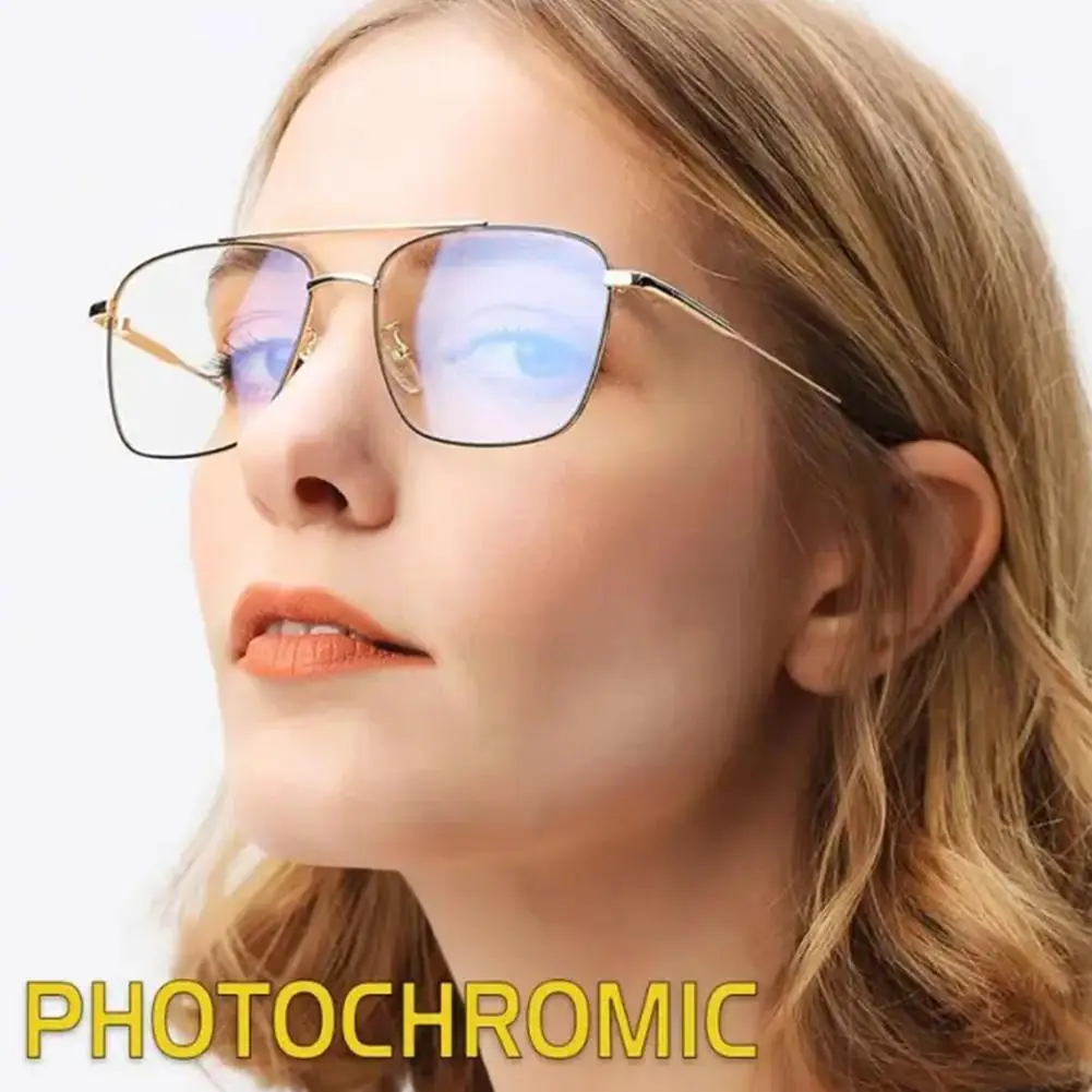Fashion Photochromic Square Frame Glasses Anti Blue Eyewear Men Vintage Color Lights Computer Women Glasses Sunglasses