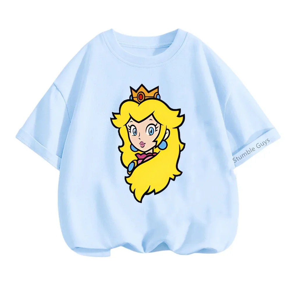 Kids Clothes Cartoon Tops Marios-bros Princess Peach T Shirts For Girls T Shirt Children's Short Sleeve T-shirt Baby Casual Tees 3