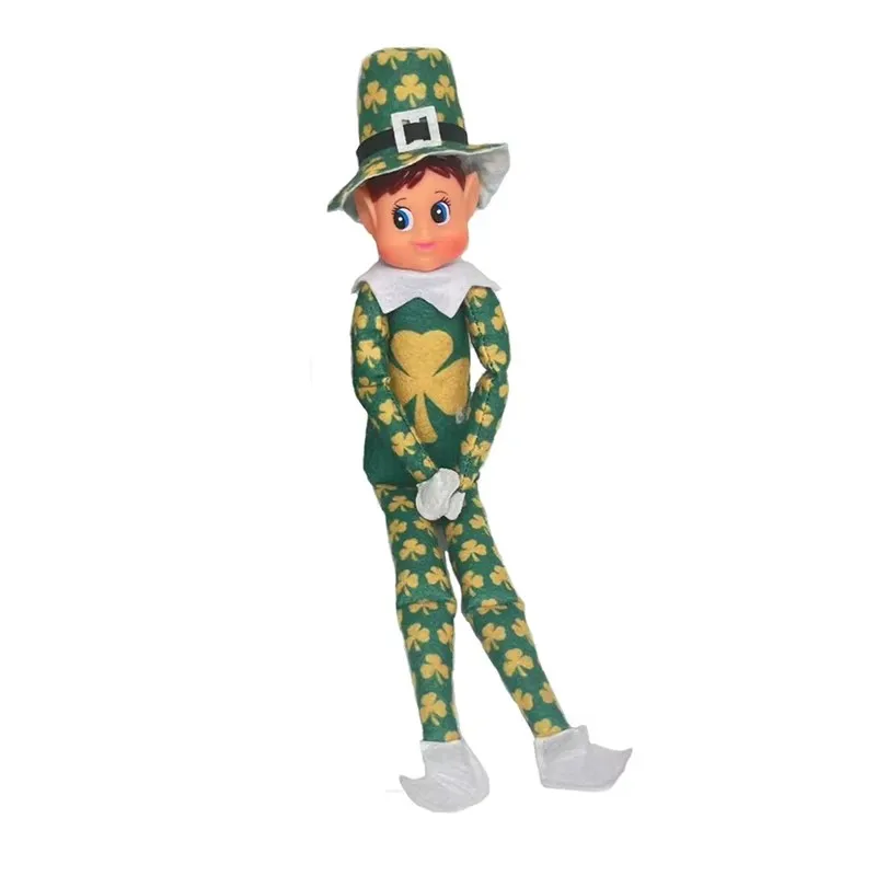 Christmas Decorations 35CM Irish Festivals Green Lucky Clover Christmas Elf Doll Boy and Girl Ornament Gift Christmas Decoration FestivalsGift