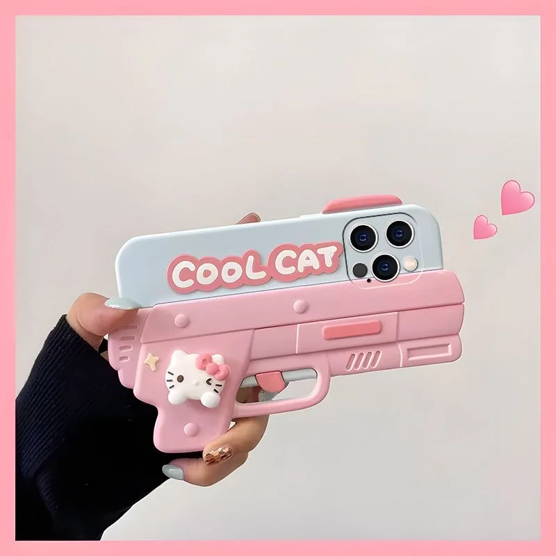 Cool Hello Kitty Shooting Style 3D Cartoon Silicon Soft Phone Case for iPhone 12 Pro 13 14 Pro Max 15 Pro 11 13 Pro Max