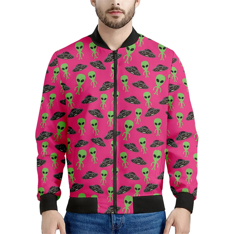 thumbnail image 1 of Chaqueta con cremallera con estampado 3D de dibujos animados de OVNI y extraterrestre para hombres y niños, sudadera con mangas largas, chaqueta bomber de calle genial, 1 of 4