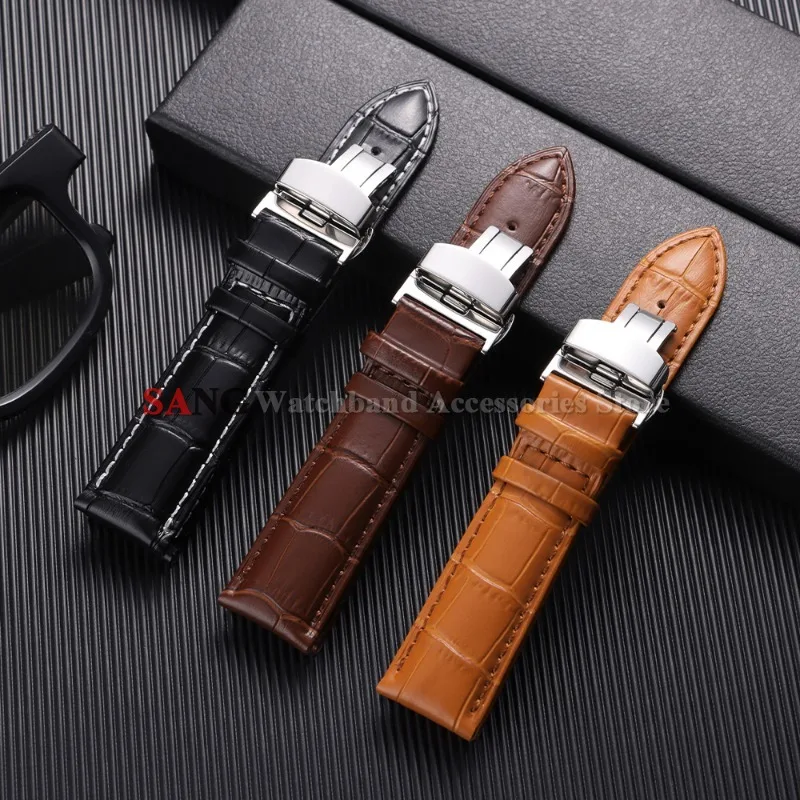 Butterfly Clasp Universal Leather Watchband Replacement Strap