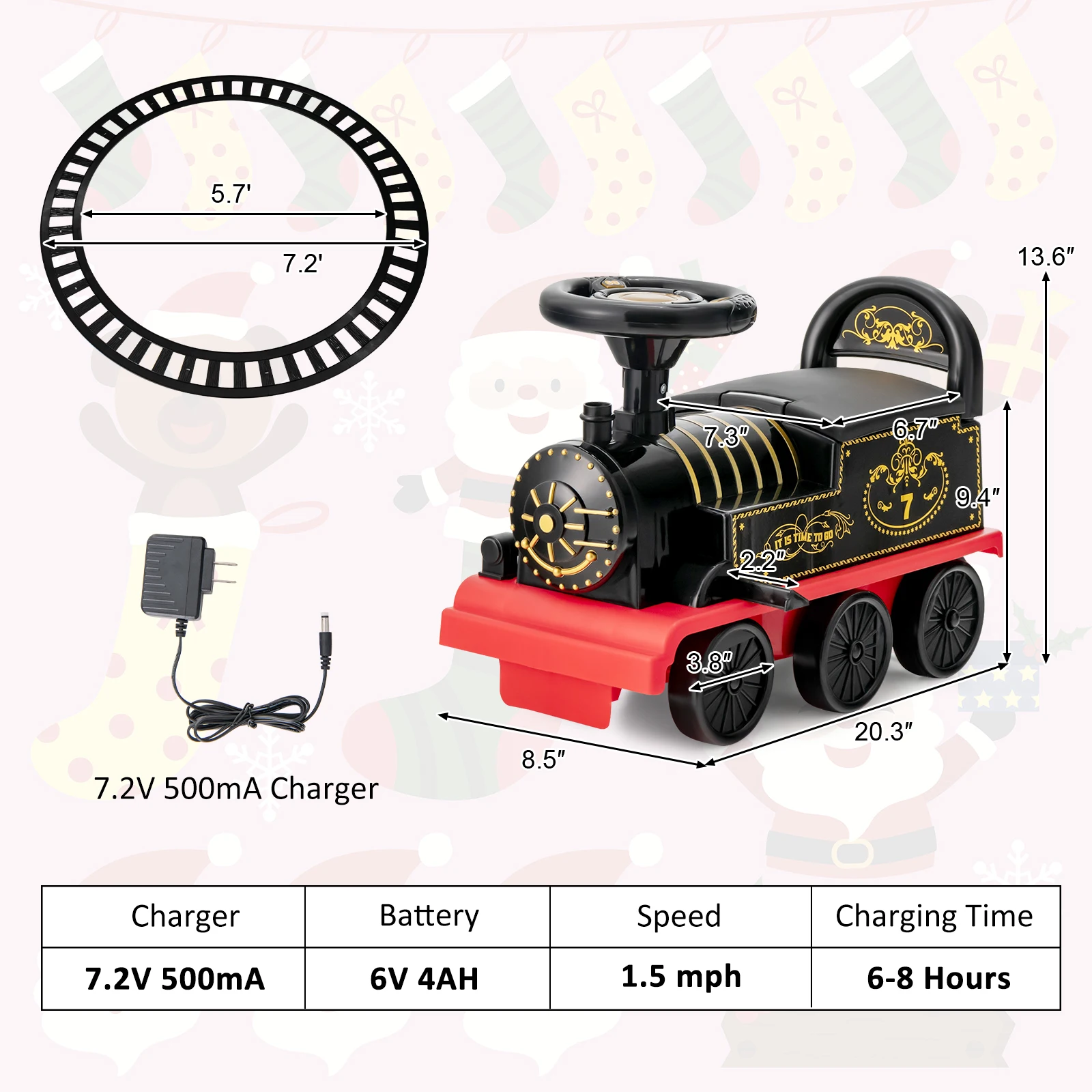 6V Electric Kids Ride On Train Motorized Train Toy w/ Track & 6 Wheels Black 2