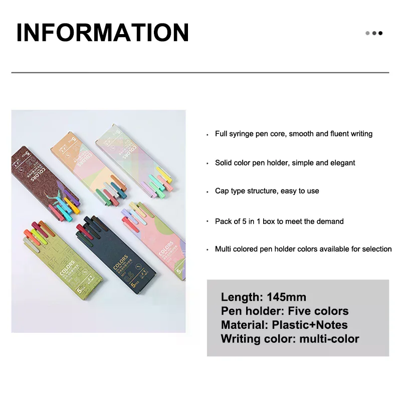 5PCS 레트로 컬러 젤 펜 세트 0.5mm 귀여운 미세 포인트 볼펜 학교 사무용품 문구