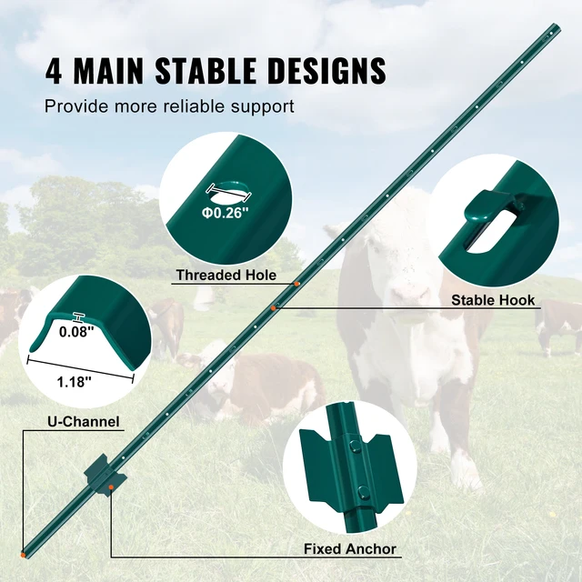 SucceBuy Fence Post T-Post Heavy Duty Metal Fence Posts Sturdy Steel Fence Stakes for GardenYard Lawn Farms&Outdoor Wire Fencing