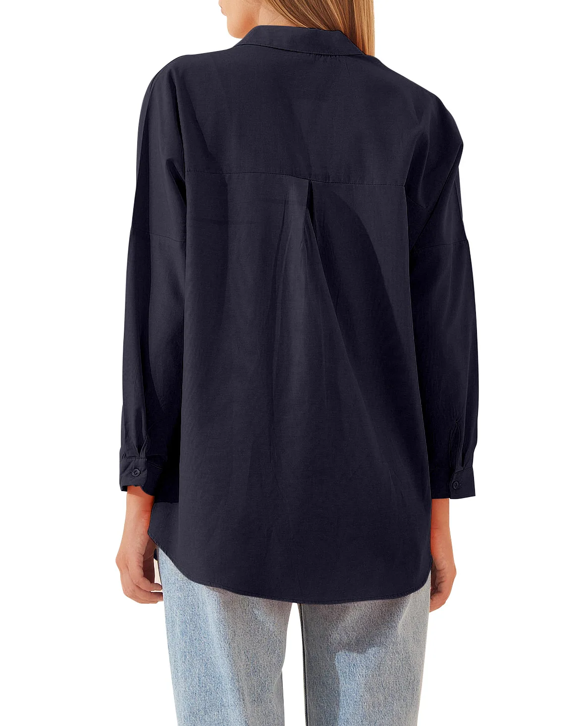 Womens Clothing V-neck Solid Button Long Sleeve Casual Blouse