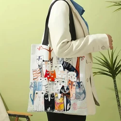Colorful Cats Art Tote Bag, Stylish Summer Beach Shoulder Bag, Eco-Friendly Reusable Shopping Bag - 30X35cm (1)
