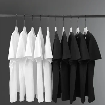 100% cotton Solid Tshirts Mens Short Sleeve Fashion Brand Trend White Black Clothing Tees Woman Customized Products Summer