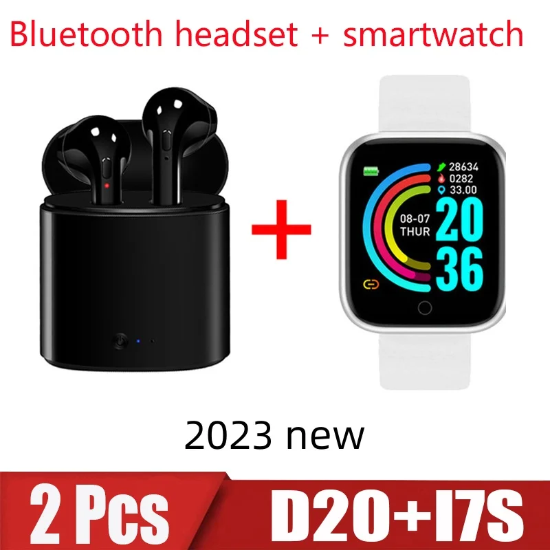 

2Pcs Y68 smartwatch Bluetooth digital watch Sports pedometer i7S Wireless Bluetooth headsets D20 Smart bracelet PK D18 D13 new