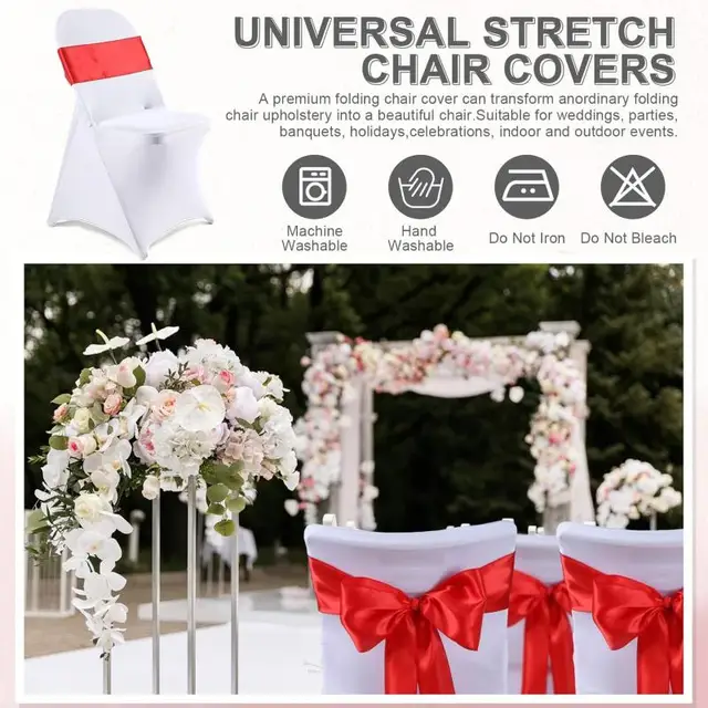 Ensemble de housses de chaise pliantes avec 10 housses extensibles, 10 ceintures de chaise en Satin, nœuds, ruban, protection de Banquet pour fête d'événement de mariage 3